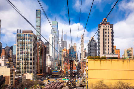 New York City street and skyline view from Roosevelt island tramway, United States of America