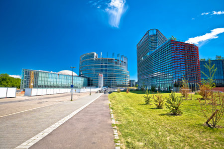 European Parliament building in Strasbourg view, Alsace region of Franceの写真素材