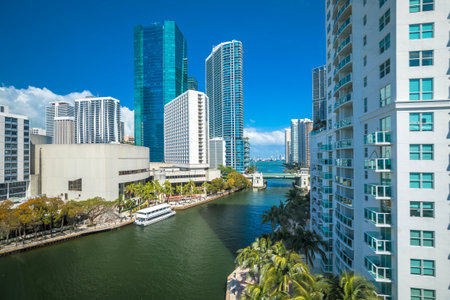 Miami river waterfront scenic view, Florida state of USAの写真素材