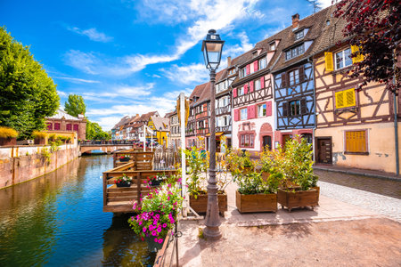 Town of Colmar colorful architecture and canal view, Alsace region of Franceの写真素材