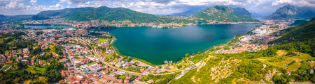Lago di Garlate lake area panoramic view, Lombardy region of Italyの写真素材