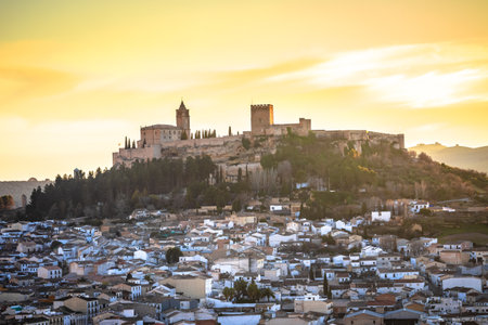 Scenic white village of Alcala la Real near Granada sunset view, Andalusia region of Spainの写真素材