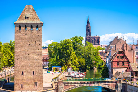 Strasbourg scenic river canal and architecture view, Alsace region of Franceのeditorial素材