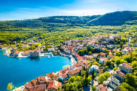 Aerial view of town of Bakar in Kvarner bay area aerial view, Adriatic coast of Croatiaの写真素材
