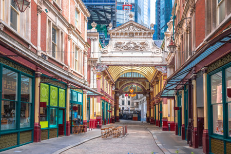 Leadenhall Market in London City colorful historic architecture view, capital of United Kingdomのeditorial素材