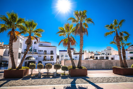 Town of Nerja white colorful street view, Andalusia region of Spainの写真素材