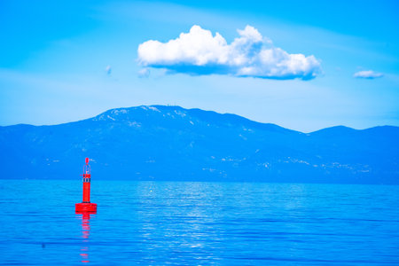 Beacon on open sea view, Kvarner bay of Croatiaの写真素材