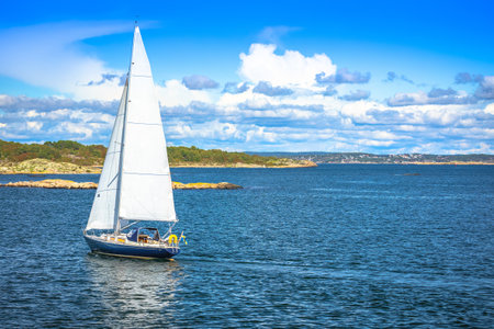 Gothenburg archipelago islands sailboat sailing view,  Goteborg Municipality, Vastra Gotaland County, Swedenの写真素材