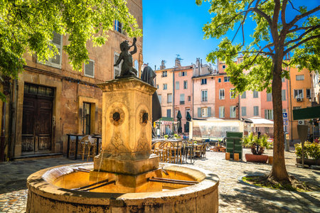 Aix-en-Provence idyllic square and fountain street view, south of Franceの写真素材