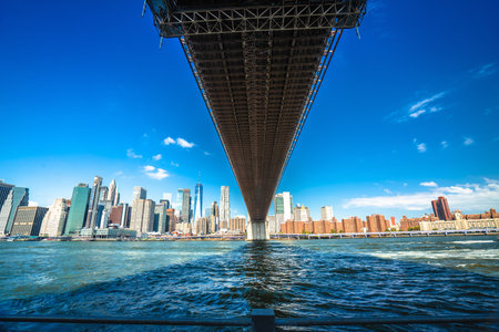 New York City view under the Brooklyn bridge, United states of America
