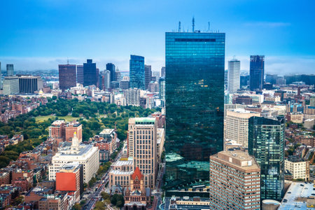 Boston skyline panoramic view from above, Massachusetts, USAの写真素材