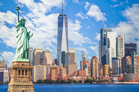 New York City epic skyline and Lady Liberty view, view United States of Americaの写真素材