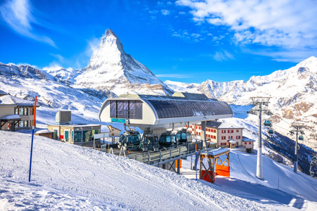 Matterhorn peak Riffelberg ski area in Zermatt, Valais region in Switzerland Alpsの写真素材
