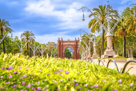 Arc de Triomf in Barcelona green park view, scenic Spainの写真素材