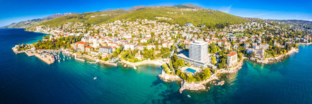 Opatija Riviera waterfront aerial panoramic view, Kvarner bay of Croatiaの写真素材