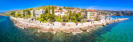 Lungomare scenic sea coast walkway near Opatija and Volosko aerial panoramic view, turquoise waterfront of Kvarner, Croatiaの写真素材