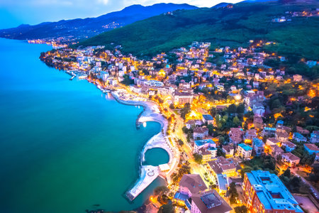 Town of Opatija waterfront aerial evening view, Kvarner bay of Croatiaの写真素材