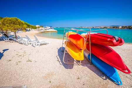 Idyllic beach on Krapanj island view, archipelago of Dalmatia, Croatiaの写真素材
