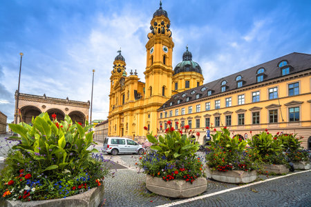 Scenic architecture of Odeonsplatz square in Munich view, Bavaria region of Germanyの写真素材