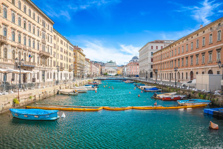 Trieste channel and Ponte Rosso square view, city in Friuli Venezia Giulia region of Italy
