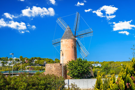Molino de Santa Ponsa windmill view. Island of Mallorca. Balearic islands of Spain.の写真素材