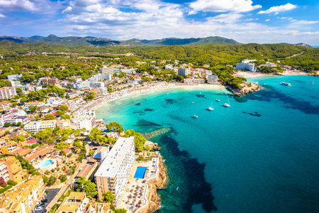 Playa Palmira beach in Peguera aerial panoramic view. Island of Mallorca. Balearic islands of Spain.の写真素材