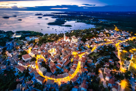 Vrsar, Croatia. Town of Vrsar and Istria archipelago aerial evening view. Adriatic sea of Croatiaの写真素材