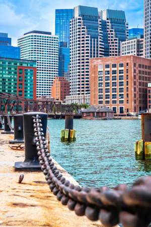 Boston, MA. Courthouse Docks and Boston skyline scenic view. Massachusetts state of USAの写真素材