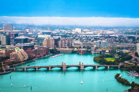 Boston, MA. Aerial view of Charles river and Longfellow bridge in Boston. Massachusetts state of USAの写真素材