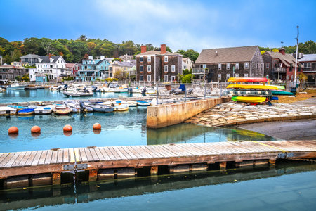 Manchester by the Sea, Massachusetts. Boat ramp and waterfront houses in Manchester by the Sea, MA, United states of Americaの写真素材