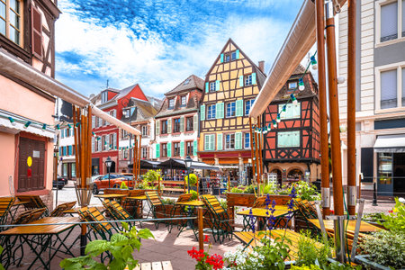 Colmar, France. Town of Colmar colorful architecture historic street view, Alsace region of Franceの写真素材