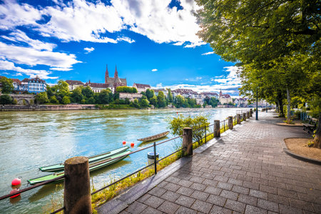 Basel, Switzerland. Basler Rhine river waterfront and scenic architecture view , northwestern Switzerlandの写真素材