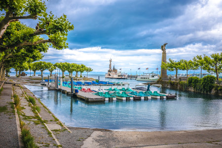 Konstanz, Germany. Town of Konstanz on Bodensee lake scenic waterfront view, Baden Wurttemberg region of Germanyの写真素材