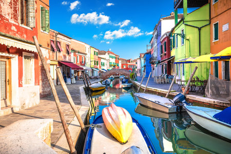 Burano, Venice. Island of Burano colorful houses and channel view. tourist spot of northern Italyの写真素材