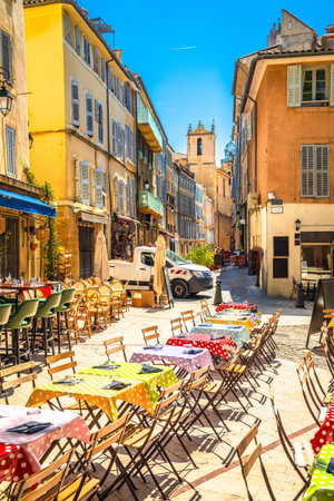Aix en Provance, France. Aix En Provence scenic colorful restaurant street view, southern Franceの写真素材