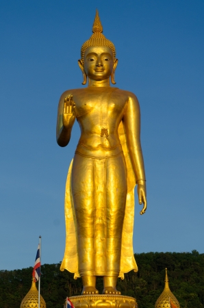 Standing gold Buddha Statue, Hatyai, Songkhla, Thailandの写真素材