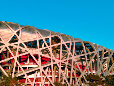 View of the modern architecture of the National Stadium in Beijingの写真素材