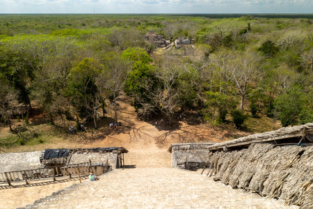 Very steep stairs in majestic ruins in Ek Balam, Yucatan, Mexico.の写真素材