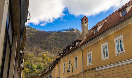 Iconic Brasov Sign Overlooking from Strada Coresi. High quality photoの写真素材