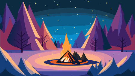 Night forest campfire under starry skyのイラスト素材