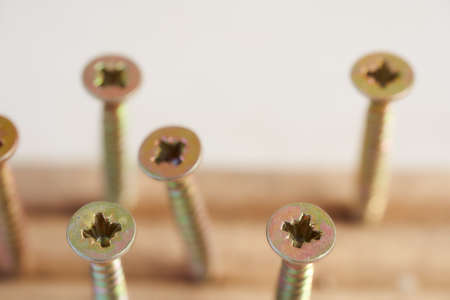 The screws are screwed into a wooden board.