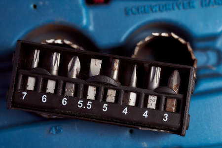 screwdriver set tips in a plastic case. Top view.の写真素材