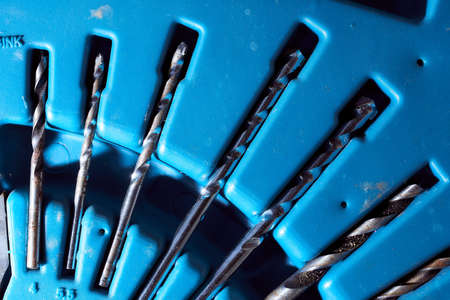 drill inserted in a blue case. stock photo.の写真素材