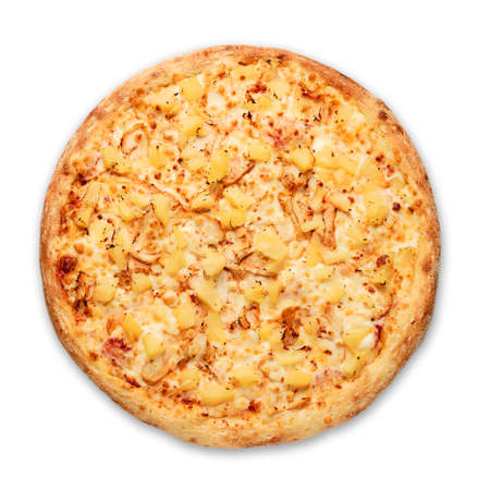 Pizza with sausages and red onion on a white background. Top view.Very high quality photo.の写真素材
