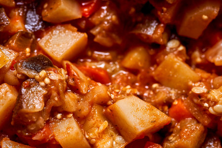 Vegetable stew under macro increase. High quality photoの写真素材