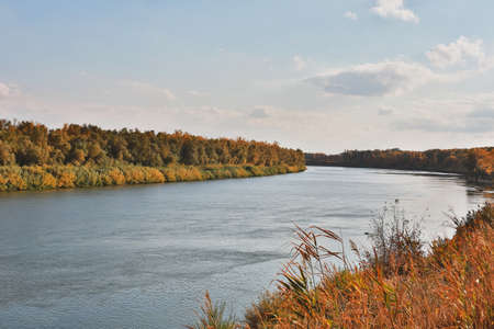 Kazakhstan, Uralsk. View of the Ural River in early autumnの写真素材
