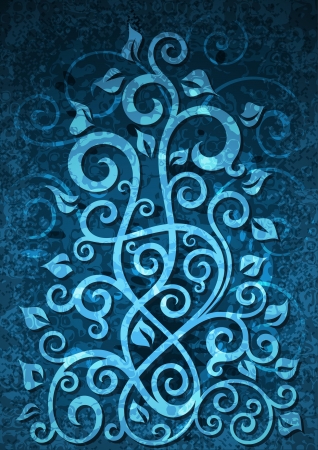 Abstract blue grunge floral illustration. のイラスト素材