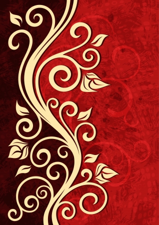Abstract red grunge vector floral illustration.のイラスト素材