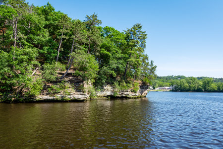 The Cambrian sandstone bluffs along the Wisconsin River in the Wisconsin Dells.の写真素材