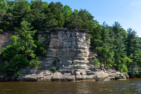 The Cambrian sandstone bluffs along the Wisconsin River in the Wisconsin Dells.の写真素材